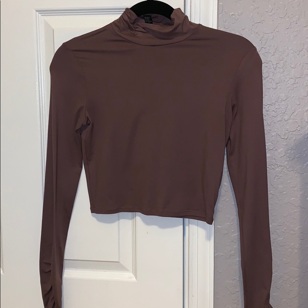 Forever 21 Purple High Neck & Ruched Sleeve Crop